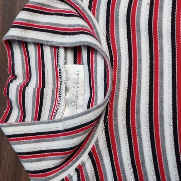 Studio Works Mock Neck Blouse Red\White\Black\Metallic Silver Stripe XL - Picture 4 of 4